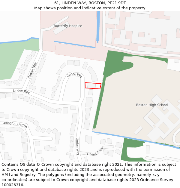 61, LINDEN WAY, BOSTON, PE21 9DT: Location map and indicative extent of plot