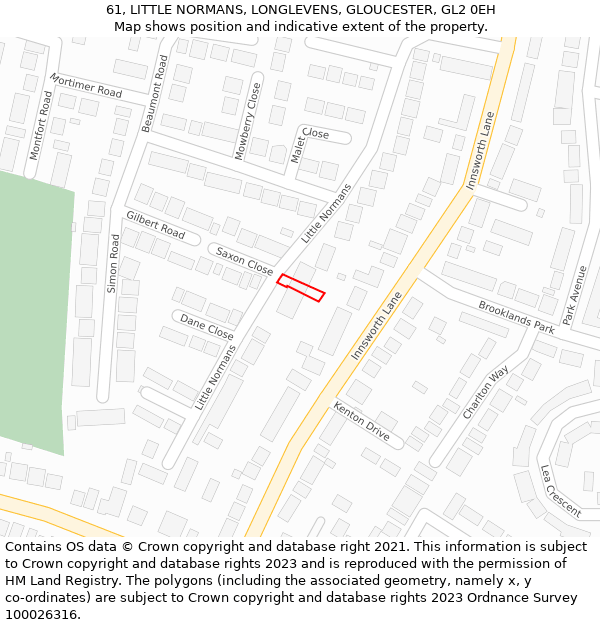 61, LITTLE NORMANS, LONGLEVENS, GLOUCESTER, GL2 0EH: Location map and indicative extent of plot