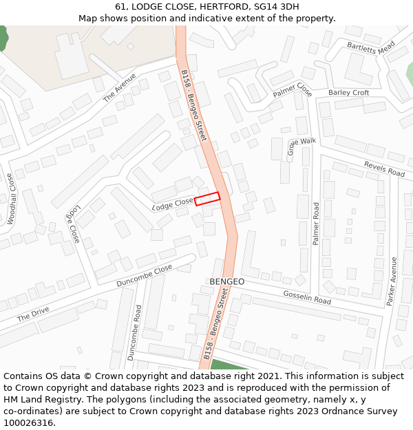 61, LODGE CLOSE, HERTFORD, SG14 3DH: Location map and indicative extent of plot