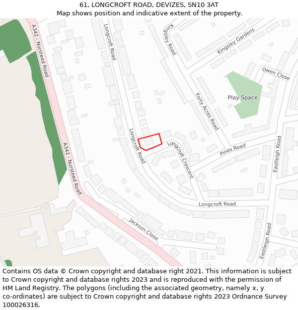 61, LONGCROFT ROAD, DEVIZES, SN10 3AT: Location map and indicative extent of plot