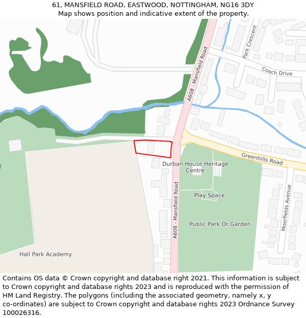 61, MANSFIELD ROAD, EASTWOOD, NOTTINGHAM, NG16 3DY: Location map and indicative extent of plot