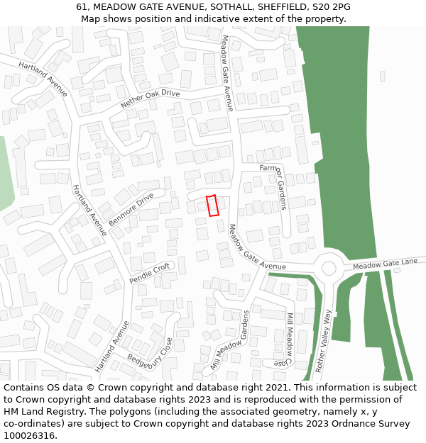 61, MEADOW GATE AVENUE, SOTHALL, SHEFFIELD, S20 2PG: Location map and indicative extent of plot