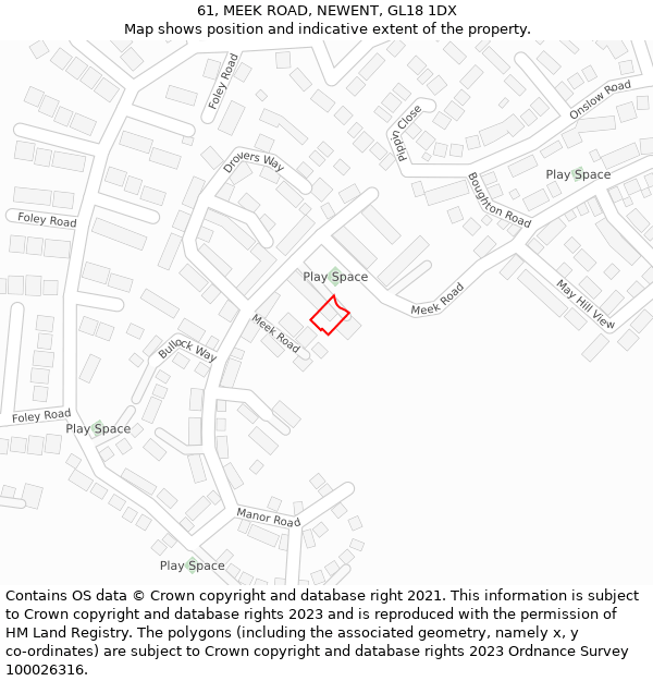 61, MEEK ROAD, NEWENT, GL18 1DX: Location map and indicative extent of plot