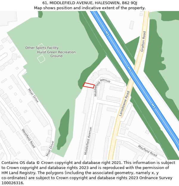 61, MIDDLEFIELD AVENUE, HALESOWEN, B62 9QJ: Location map and indicative extent of plot