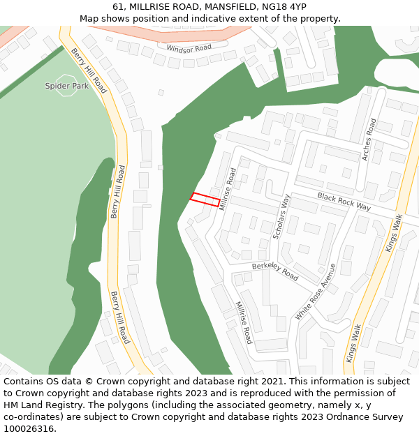 61, MILLRISE ROAD, MANSFIELD, NG18 4YP: Location map and indicative extent of plot