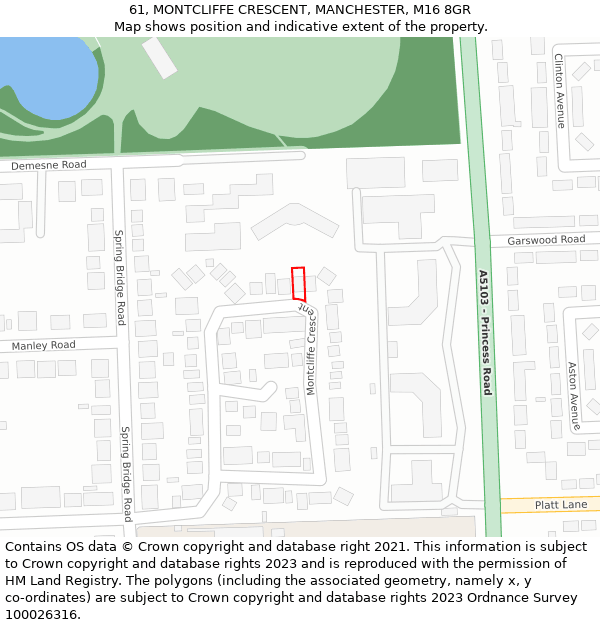 61, MONTCLIFFE CRESCENT, MANCHESTER, M16 8GR: Location map and indicative extent of plot