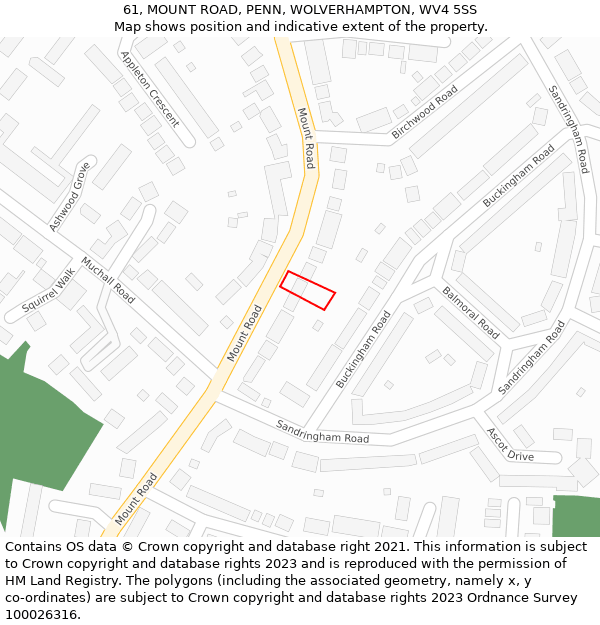 61, MOUNT ROAD, PENN, WOLVERHAMPTON, WV4 5SS: Location map and indicative extent of plot