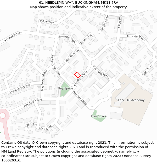 61, NEEDLEPIN WAY, BUCKINGHAM, MK18 7RA: Location map and indicative extent of plot