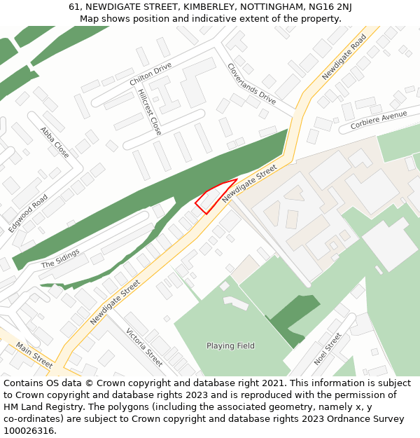 61, NEWDIGATE STREET, KIMBERLEY, NOTTINGHAM, NG16 2NJ: Location map and indicative extent of plot