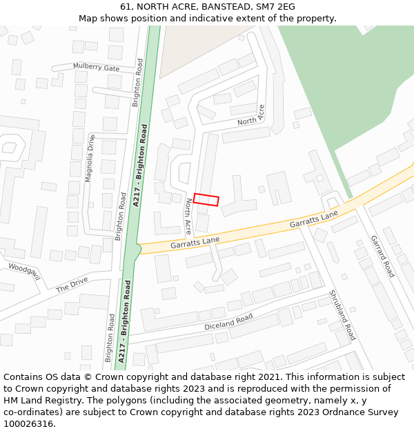 61, NORTH ACRE, BANSTEAD, SM7 2EG: Location map and indicative extent of plot