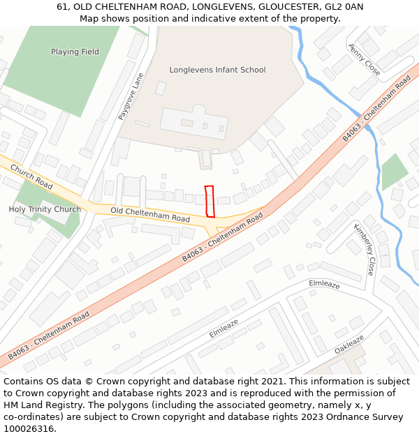 61, OLD CHELTENHAM ROAD, LONGLEVENS, GLOUCESTER, GL2 0AN: Location map and indicative extent of plot