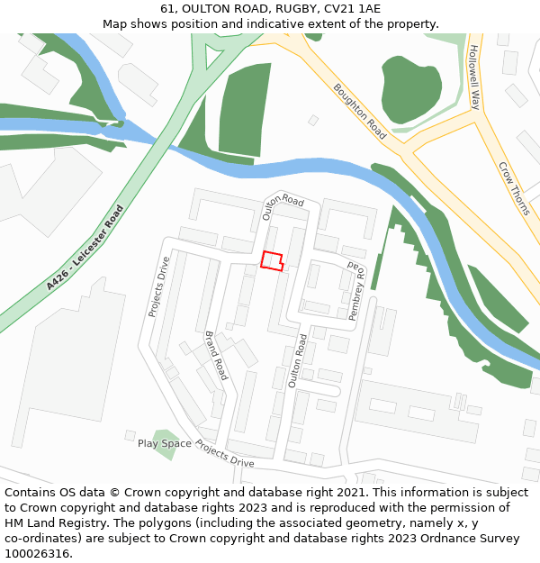 61, OULTON ROAD, RUGBY, CV21 1AE: Location map and indicative extent of plot