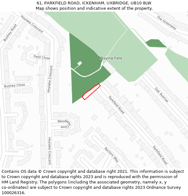 61, PARKFIELD ROAD, ICKENHAM, UXBRIDGE, UB10 8LW: Location map and indicative extent of plot