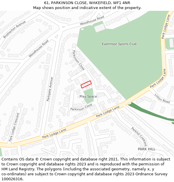 61, PARKINSON CLOSE, WAKEFIELD, WF1 4NR: Location map and indicative extent of plot