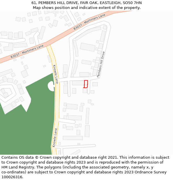 61, PEMBERS HILL DRIVE, FAIR OAK, EASTLEIGH, SO50 7HN: Location map and indicative extent of plot