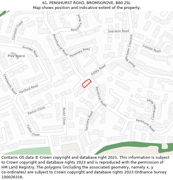 61, PENSHURST ROAD, BROMSGROVE, B60 2SL: Location map and indicative extent of plot