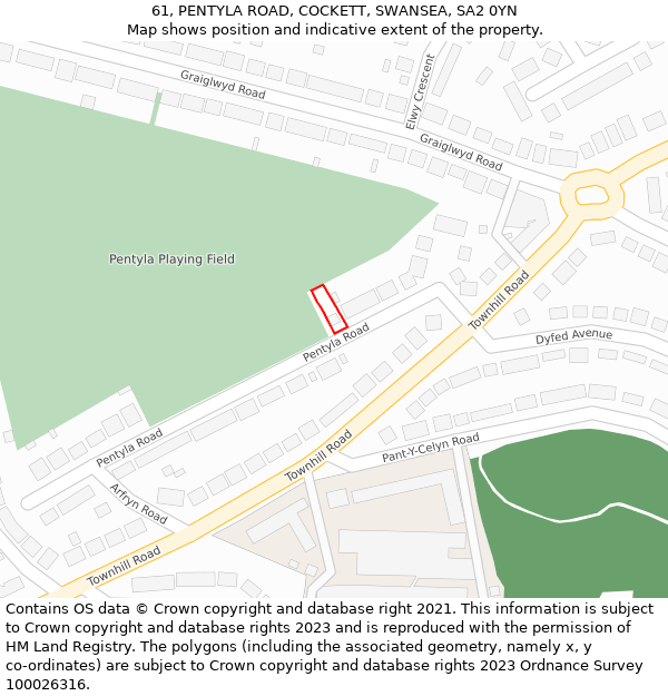 61, PENTYLA ROAD, COCKETT, SWANSEA, SA2 0YN: Location map and indicative extent of plot