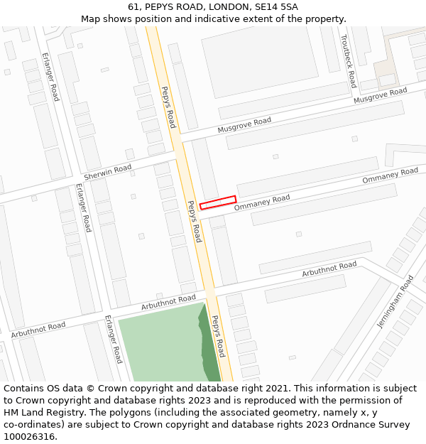61, PEPYS ROAD, LONDON, SE14 5SA: Location map and indicative extent of plot