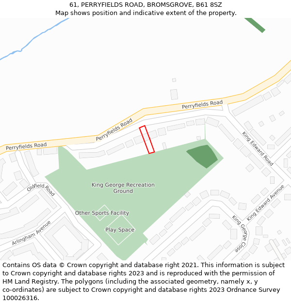 61, PERRYFIELDS ROAD, BROMSGROVE, B61 8SZ: Location map and indicative extent of plot