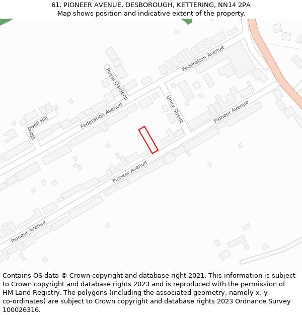 61, PIONEER AVENUE, DESBOROUGH, KETTERING, NN14 2PA: Location map and indicative extent of plot