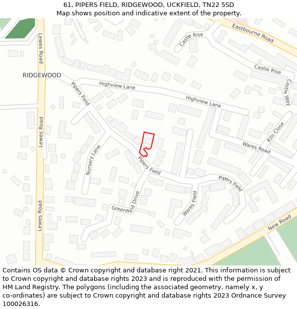 61, PIPERS FIELD, RIDGEWOOD, UCKFIELD, TN22 5SD: Location map and indicative extent of plot