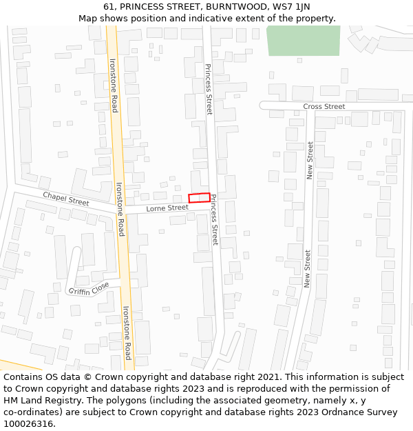 61, PRINCESS STREET, BURNTWOOD, WS7 1JN: Location map and indicative extent of plot
