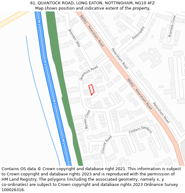 61, QUANTOCK ROAD, LONG EATON, NOTTINGHAM, NG10 4FZ: Location map and indicative extent of plot
