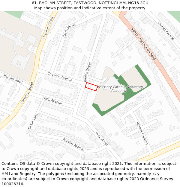 61, RAGLAN STREET, EASTWOOD, NOTTINGHAM, NG16 3GU: Location map and indicative extent of plot
