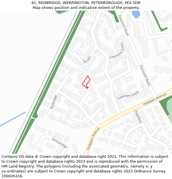 61, REDBRIDGE, WERRINGTON, PETERBOROUGH, PE4 5DR: Location map and indicative extent of plot