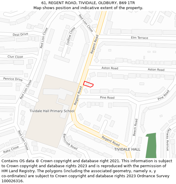 61, REGENT ROAD, TIVIDALE, OLDBURY, B69 1TR: Location map and indicative extent of plot