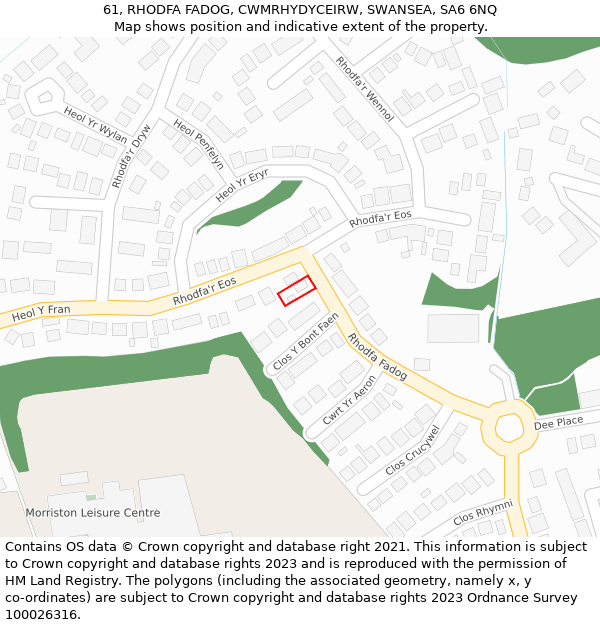 61, RHODFA FADOG, CWMRHYDYCEIRW, SWANSEA, SA6 6NQ: Location map and indicative extent of plot