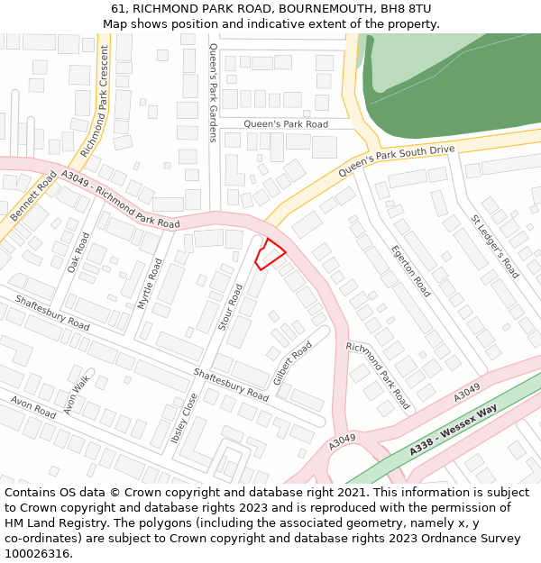 61, RICHMOND PARK ROAD, BOURNEMOUTH, BH8 8TU: Location map and indicative extent of plot