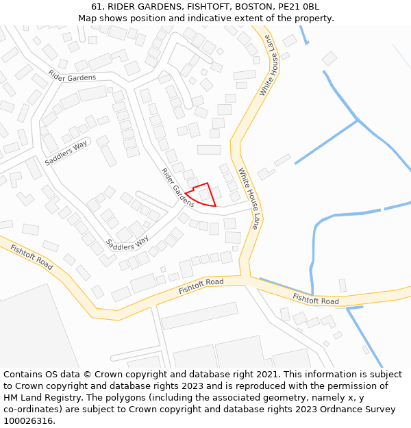 61, RIDER GARDENS, FISHTOFT, BOSTON, PE21 0BL: Location map and indicative extent of plot