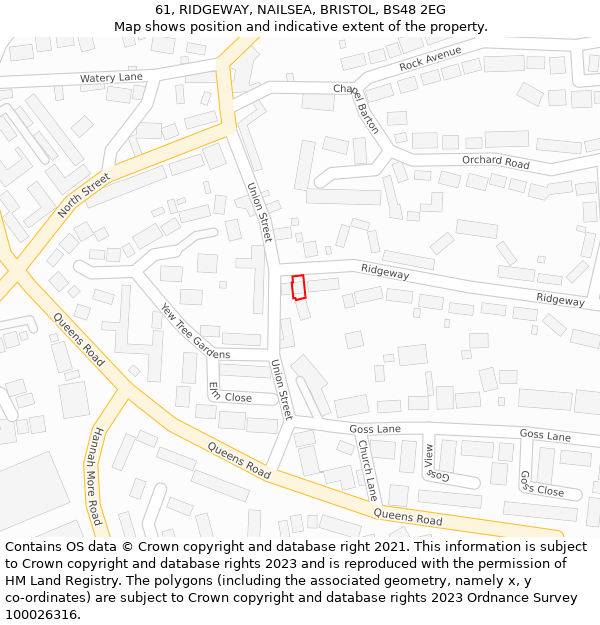 61, RIDGEWAY, NAILSEA, BRISTOL, BS48 2EG: Location map and indicative extent of plot