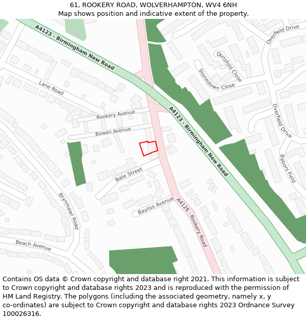 61, ROOKERY ROAD, WOLVERHAMPTON, WV4 6NH: Location map and indicative extent of plot