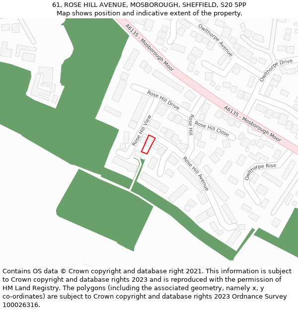 61, ROSE HILL AVENUE, MOSBOROUGH, SHEFFIELD, S20 5PP: Location map and indicative extent of plot