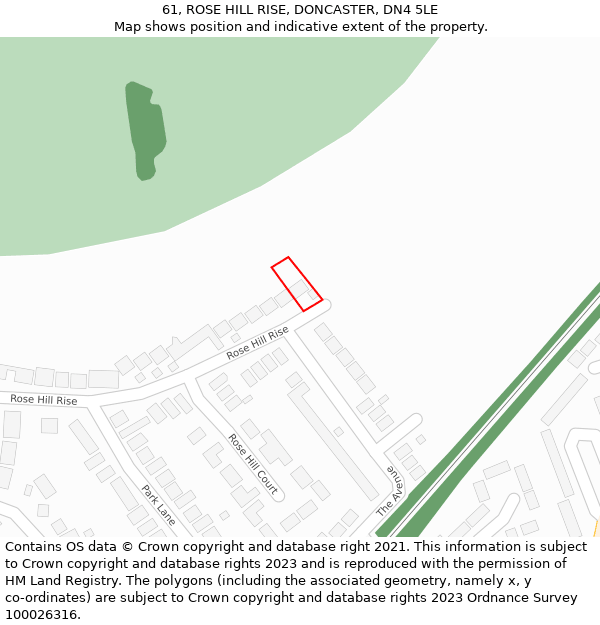 61, ROSE HILL RISE, DONCASTER, DN4 5LE: Location map and indicative extent of plot