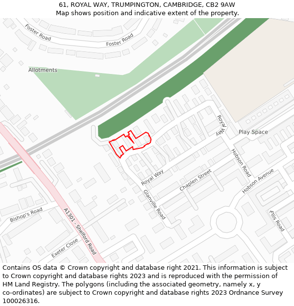 61, ROYAL WAY, TRUMPINGTON, CAMBRIDGE, CB2 9AW: Location map and indicative extent of plot