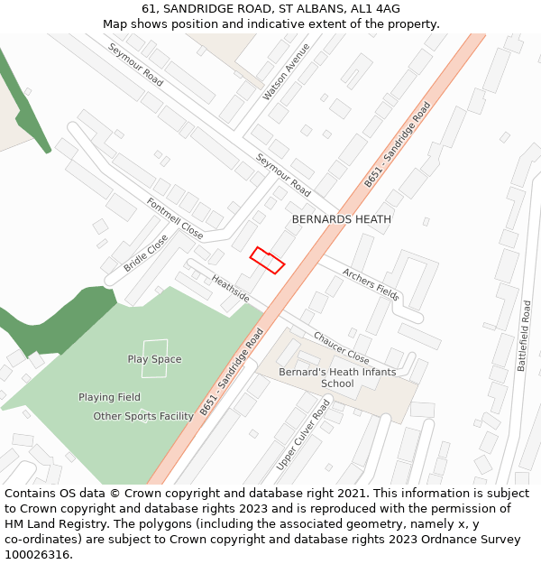 61, SANDRIDGE ROAD, ST ALBANS, AL1 4AG: Location map and indicative extent of plot