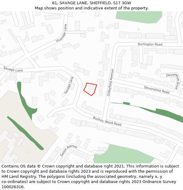 61, SAVAGE LANE, SHEFFIELD, S17 3GW: Location map and indicative extent of plot