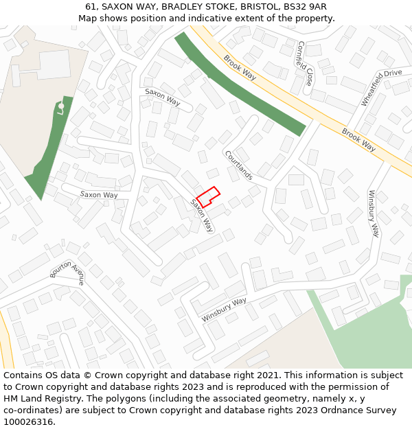 61, SAXON WAY, BRADLEY STOKE, BRISTOL, BS32 9AR: Location map and indicative extent of plot