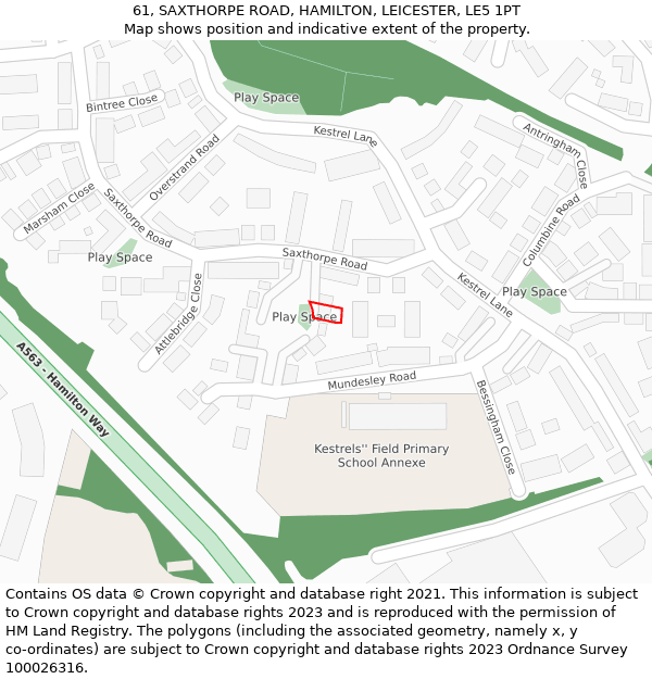 61, SAXTHORPE ROAD, HAMILTON, LEICESTER, LE5 1PT: Location map and indicative extent of plot