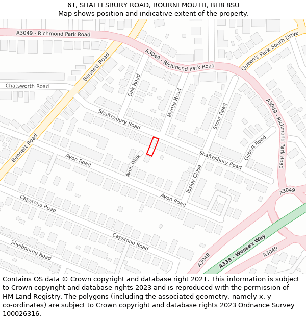 61, SHAFTESBURY ROAD, BOURNEMOUTH, BH8 8SU: Location map and indicative extent of plot