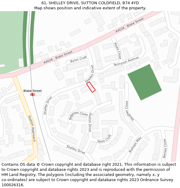 61, SHELLEY DRIVE, SUTTON COLDFIELD, B74 4YD: Location map and indicative extent of plot