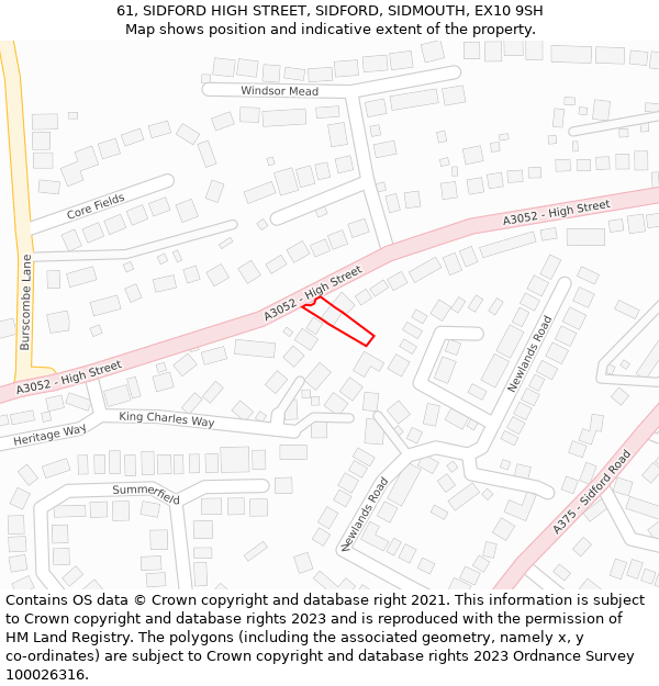 61, SIDFORD HIGH STREET, SIDFORD, SIDMOUTH, EX10 9SH: Location map and indicative extent of plot