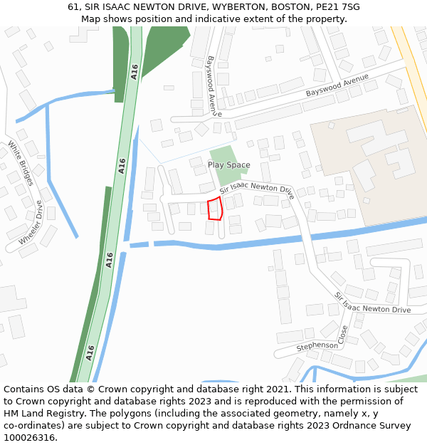 61, SIR ISAAC NEWTON DRIVE, WYBERTON, BOSTON, PE21 7SG: Location map and indicative extent of plot