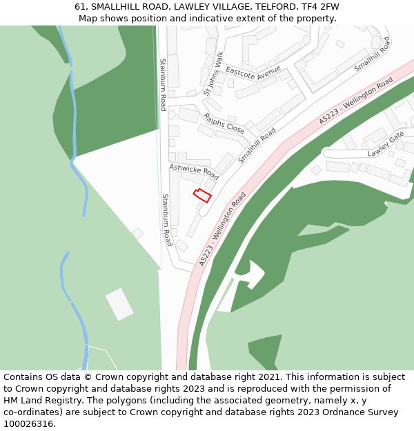 61, SMALLHILL ROAD, LAWLEY VILLAGE, TELFORD, TF4 2FW: Location map and indicative extent of plot