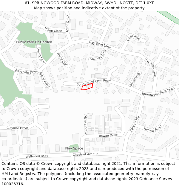 61, SPRINGWOOD FARM ROAD, MIDWAY, SWADLINCOTE, DE11 0XE: Location map and indicative extent of plot