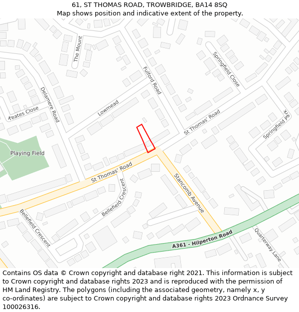 61, ST THOMAS ROAD, TROWBRIDGE, BA14 8SQ: Location map and indicative extent of plot