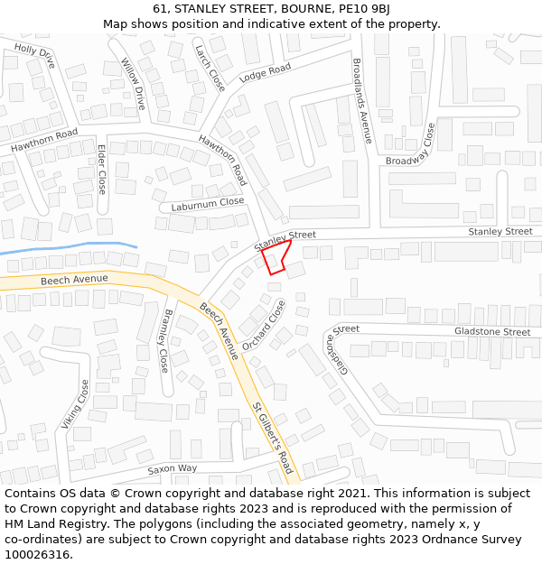 61, STANLEY STREET, BOURNE, PE10 9BJ: Location map and indicative extent of plot